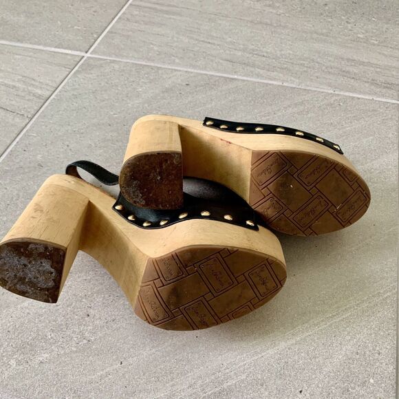 Sam Edelman Camilla Black Leather Slingback Heels Wedges Clogs Nailhead 8 - Picture 5 of 5